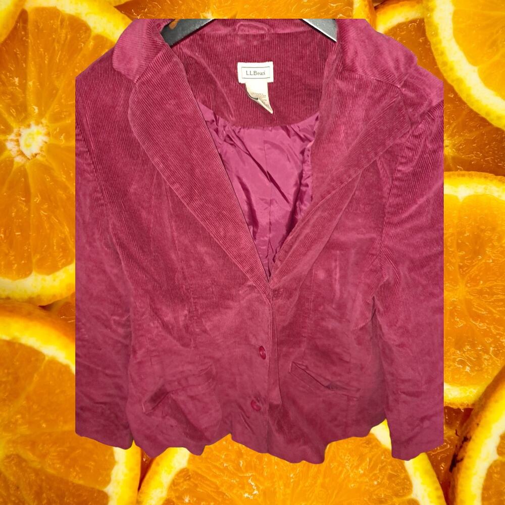 L.L. Bean Maroon Corduroy‎ 3 Button Blazer Size 16 Petite